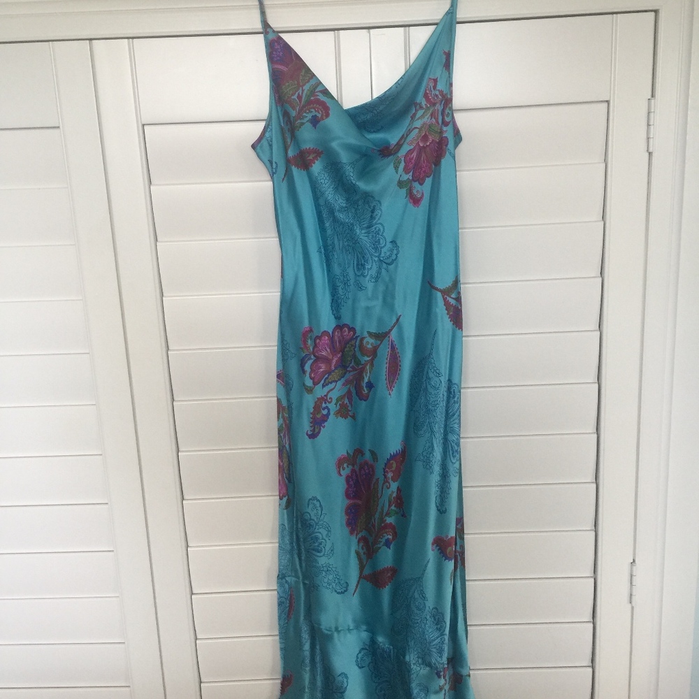 Vintage Bebe Silk Slip Dress Long | Turquois Shade